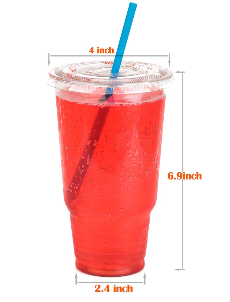 Golden Apple Cup series, 32oz Clear Plastic cups with Flid lids with X hole 25sets - Image 3